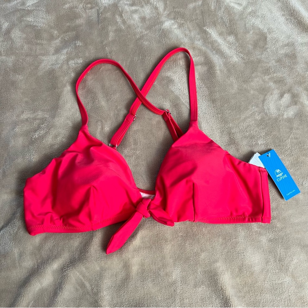 CUPSHE Vibrant Red Racerback Bikini Top with Bow Detail - Size XL | Vacation